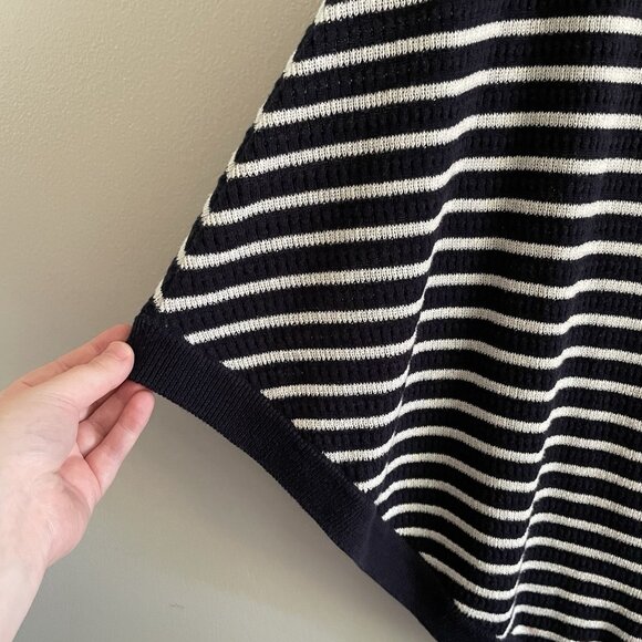 Talbots Women L Navy Blue White Striped Knit Nautical Lace Up Sweater Poncho - Picture 4 of 9